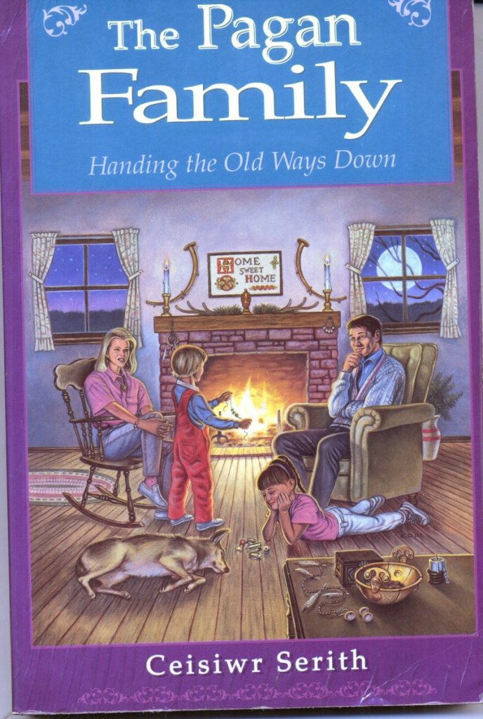 The cover to "The Pagan Family" showing an illustration of a family around a warmly burning hearth